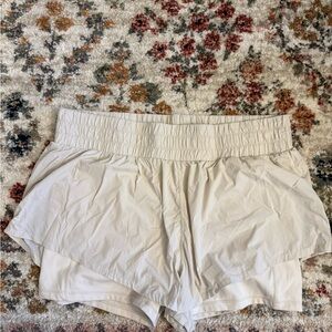 POPFLEX Cream Elastic Waist Athletic Shorts